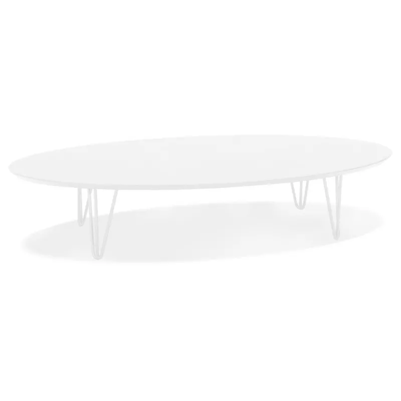 Table basse design ovale en bois et métal CHALON (blanc mat)