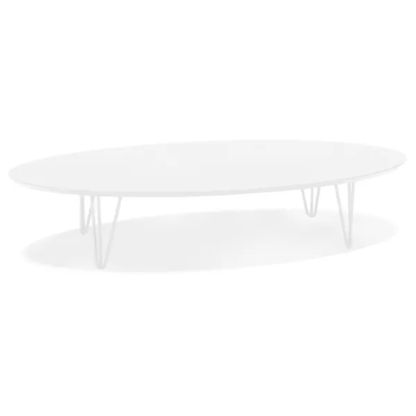 Table basse design ovale en bois et métal CHALON (blanc mat)