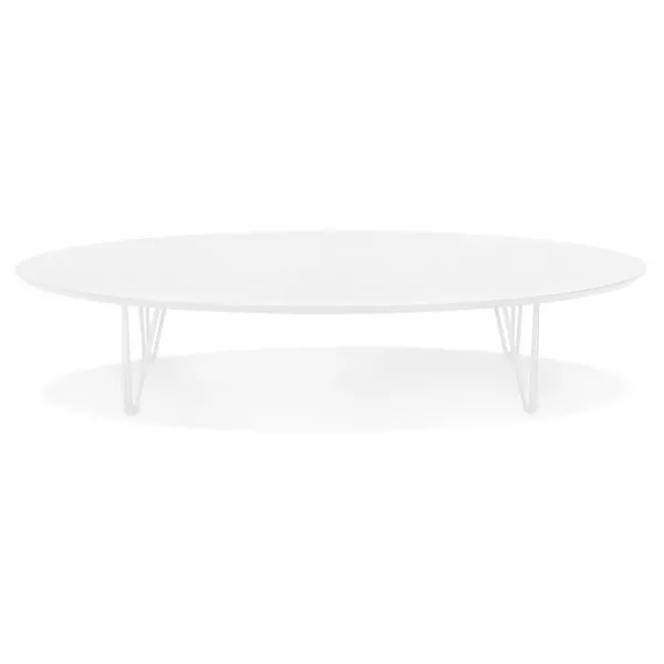 Table basse design ovale en bois et métal CHALON (blanc mat)