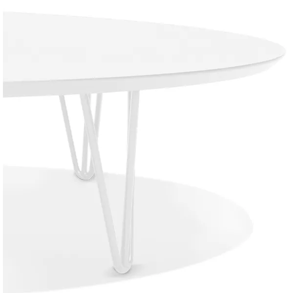 Table basse design ovale en bois et métal CHALON (blanc mat)