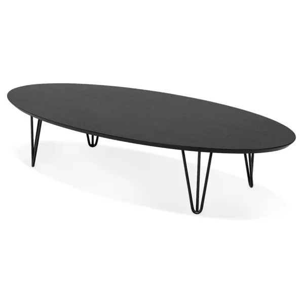 Table basse design ovale en bois et métal CHALON (noir) à associer à Tables En Rotin Pour Un Style Naturel