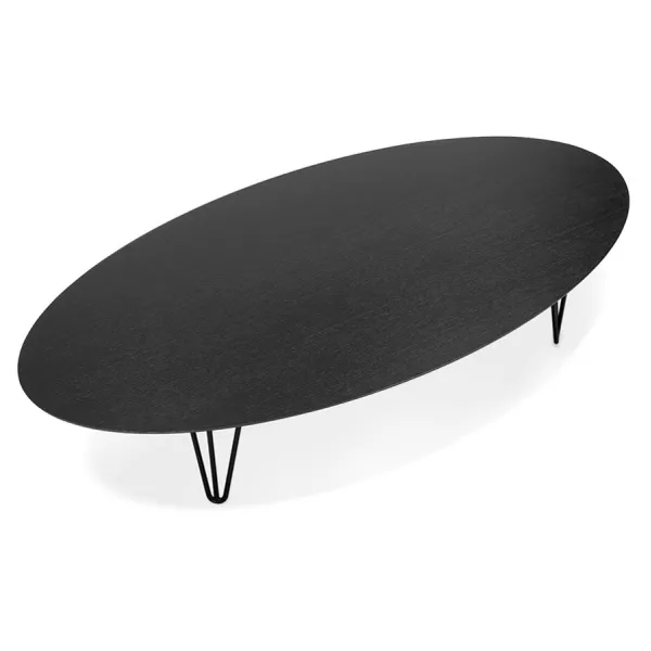 Table basse design ovale en bois et métal CHALON (noir) à associer à Tables En Rotin Pour Un Style Naturel