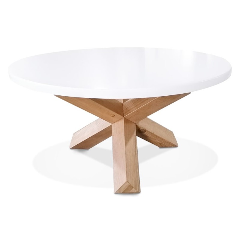 Round design coffee table in wood NICOLE (Ø 80 cm) (polished matt white) to associate with High Quality Solid Wood Tables