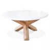 Round design coffee table in wood NICOLE (Ø 80 cm) (polished matt white) to associate with High Quality Solid Wood Tables