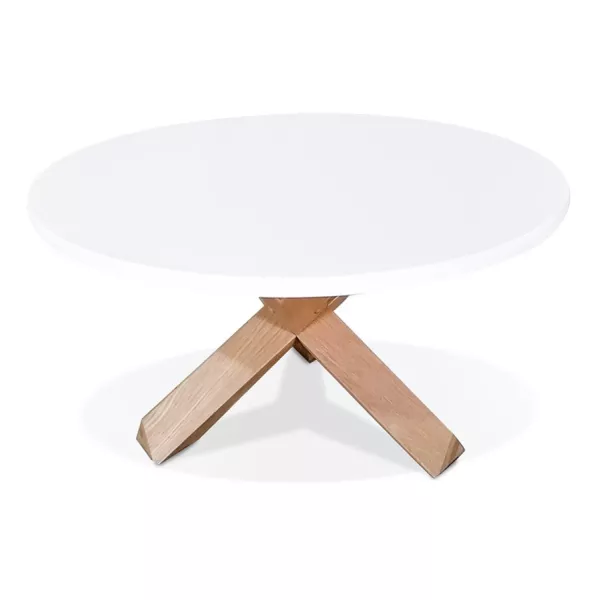 Round design coffee table in wood NICOLE (Ø 80 cm) (polished matt white) to associate with Stackable Tables to Save Space