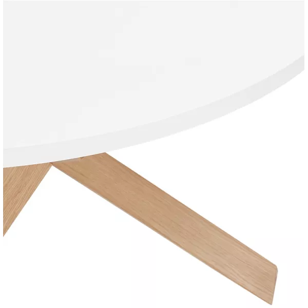 Round design coffee table in wood NICOLE (Ø 80 cm) (polished matt white) to associate with Designer Tables For Dining Room