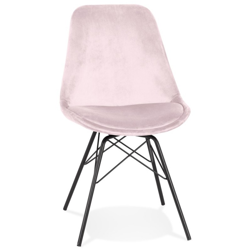 Chaise design en tissu velours pieds métal noirs IZZA (Rose)