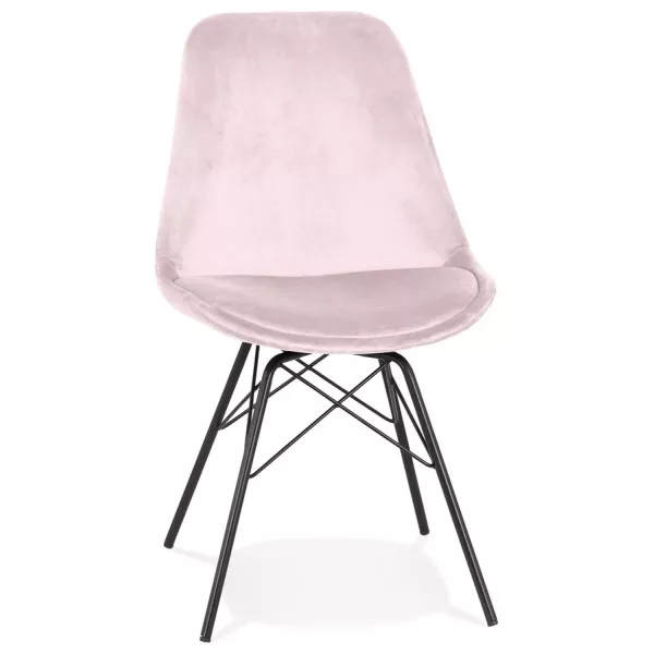 Chaise design en tissu velours pieds métal noirs IZZA (Rose)