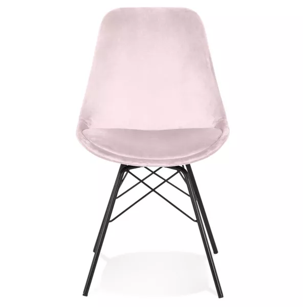 Chaise design en tissu velours pieds métal noirs IZZA (Rose)