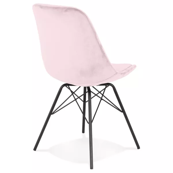 Chaise design en tissu velours pieds métal noirs IZZA (Rose)