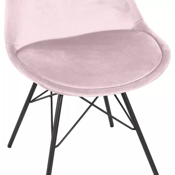 Chaise design en tissu velours pieds métal noirs IZZA (Rose)