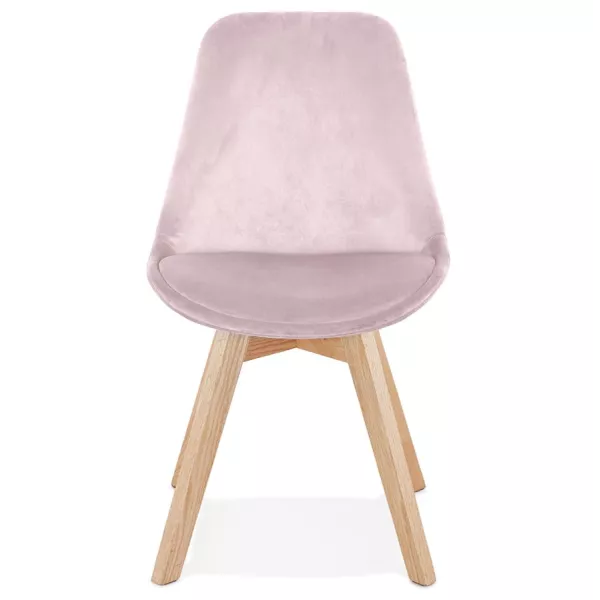 Chaise vintage et scandinave en velours pieds en bois naturel LEONORA (Rose)