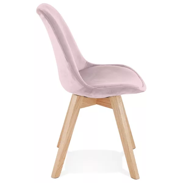 Chaise vintage et scandinave en velours pieds en bois naturel LEONORA (Rose)