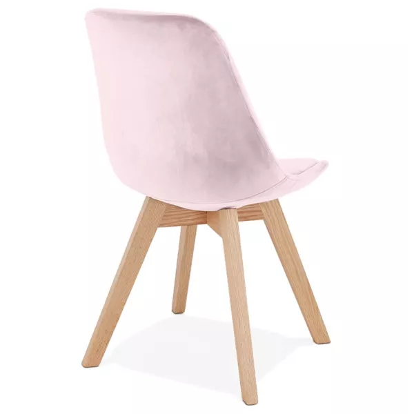 Chaise vintage et scandinave en velours pieds en bois naturel LEONORA (Rose)