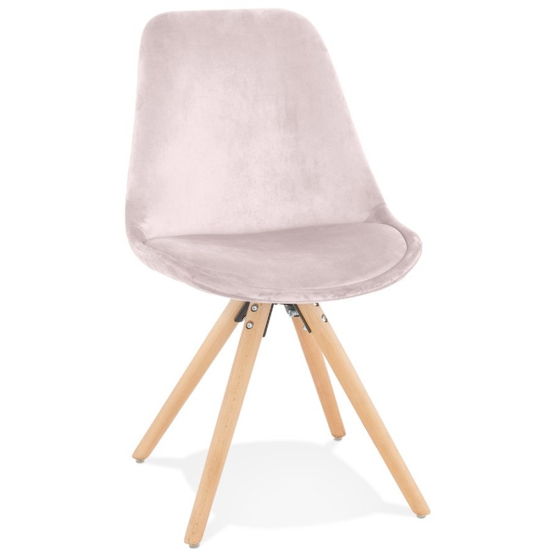 Chaise vintage et scandinave en velours pieds bois naturel ALINA (Rose)