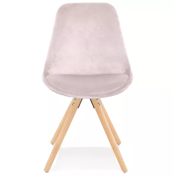 Chaise vintage et scandinave en velours pieds bois naturel ALINA (Rose)