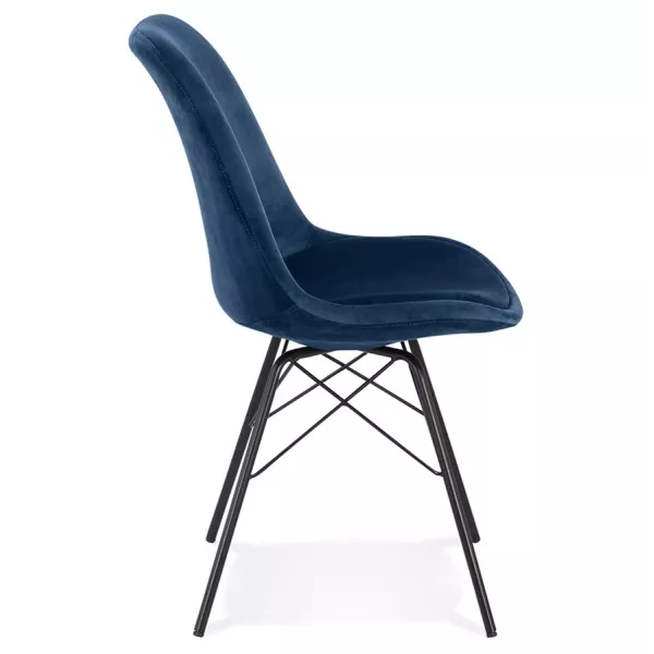 Chaise design en tissu velours pieds métal noirs IZZA (bleu)