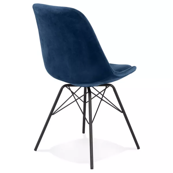 Chaise design en tissu velours pieds métal noirs IZZA (bleu)