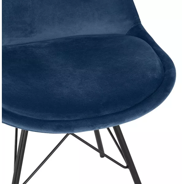 Chaise design en tissu velours pieds métal noirs IZZA (bleu)