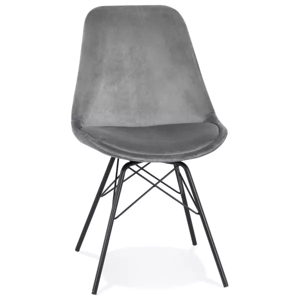 Chaise design en tissu velours pieds métal noirs IZZA (gris)