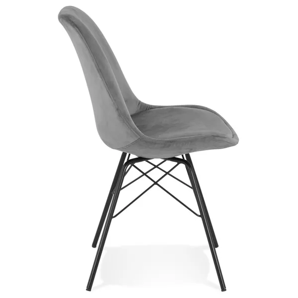 Chaise design en tissu velours pieds métal noirs IZZA (gris)