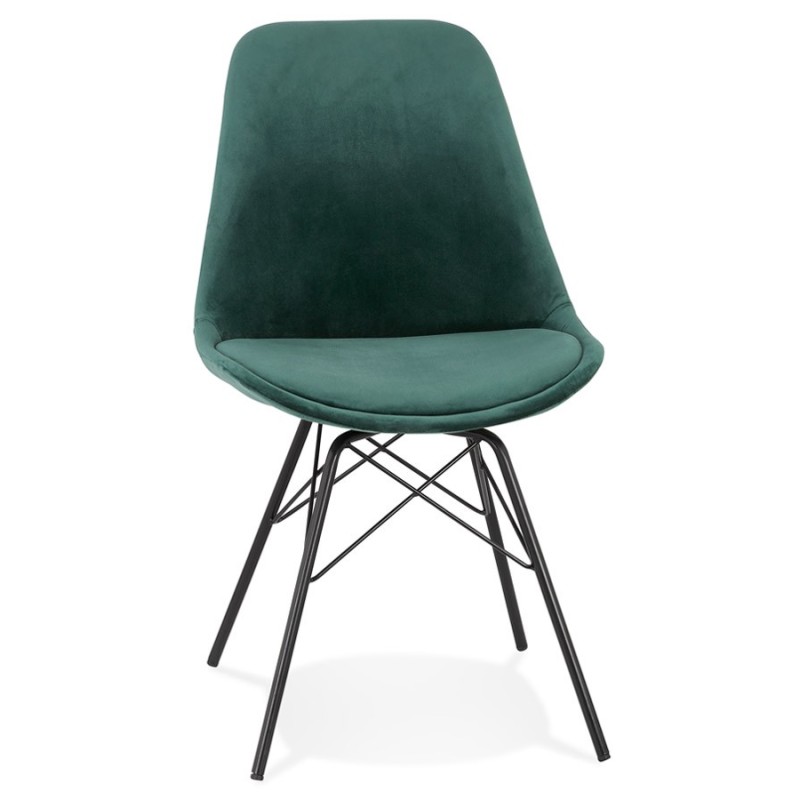 Chaise design en tissu velours pieds métal noirs IZZA (vert)