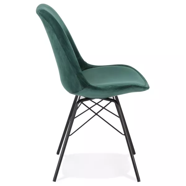 Chaise design en tissu velours pieds métal noirs IZZA (vert)