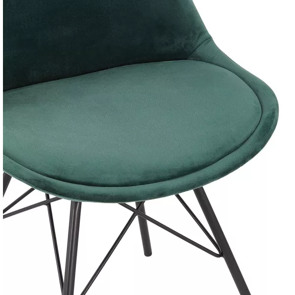 Chaise design en tissu velours pieds métal noirs IZZA (vert)