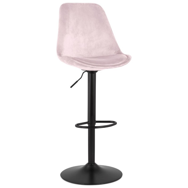 Tabouret de bar réglable rotatif et vintage et velours pied métal noir CARLO (Rose)