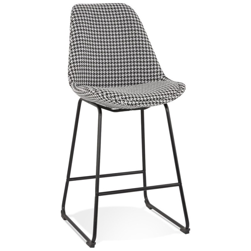 Tabouret snack mi-hauteur vintage en tissu pied métal noir MALIOU MINI (Pied de poule)