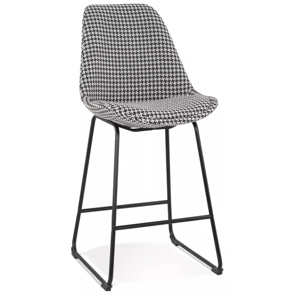 Tabouret snack mi-hauteur vintage en tissu pied métal noir MALIOU MINI (Pied de poule)