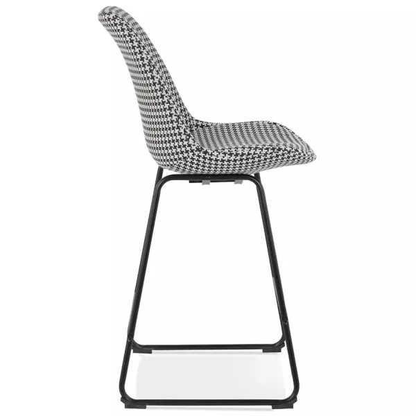 Tabouret snack mi-hauteur vintage en tissu pied métal noir MALIOU MINI (Pied de poule)