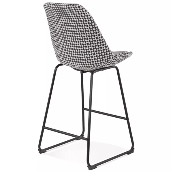 Tabouret snack mi-hauteur vintage en tissu pied métal noir MALIOU MINI (Pied de poule)