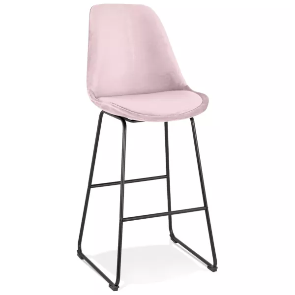 Tabouret de bar vintage en velours pied métal noir MALIOU (Rose)