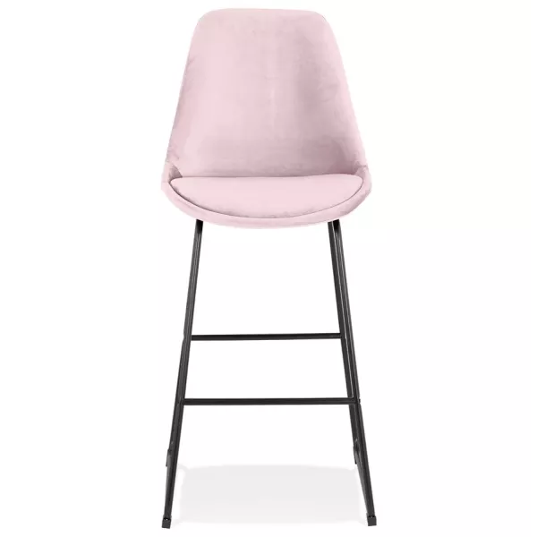 Tabouret de bar vintage en velours pied métal noir MALIOU (Rose)