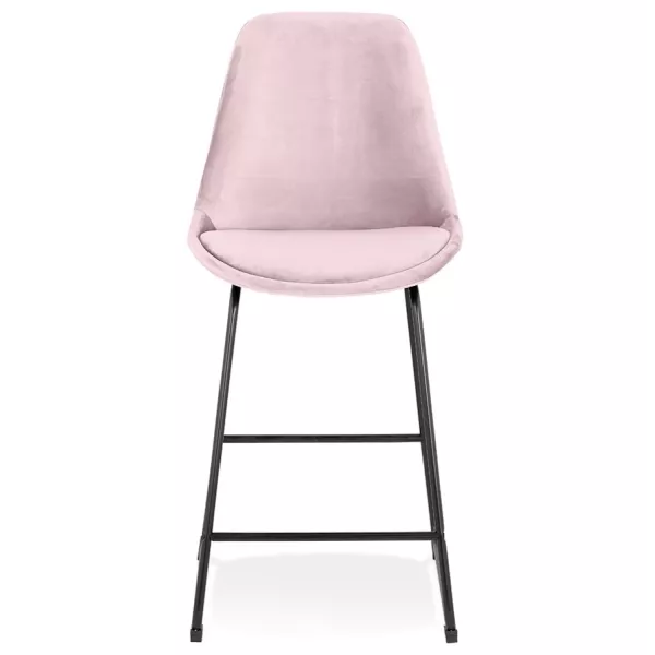 Tabouret snack mi-hauteur vintage en velours pied métal noir MALIOU MINI (Rose)