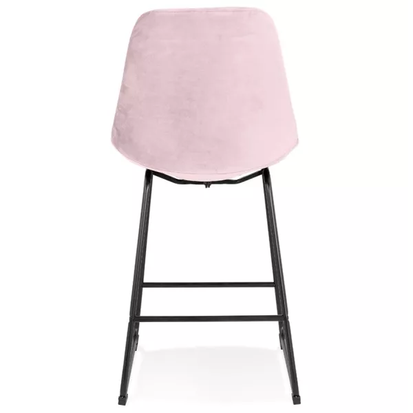 Tabouret snack mi-hauteur vintage en velours pied métal noir MALIOU MINI (Rose)