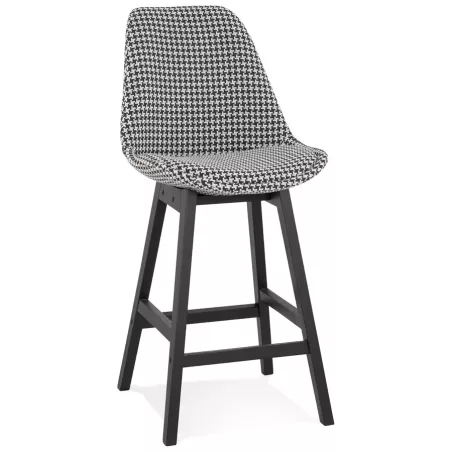 Tabouret de bar mi-hauteur design en tissu pieds bois noir CAMY MINI (Pied de poule)