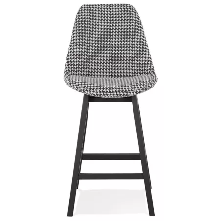 Tabouret de bar mi-hauteur design en tissu pieds bois noir CAMY MINI (Pied de poule)