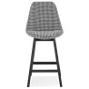 Tabouret de bar mi-hauteur design en tissu pieds bois noir CAMY MINI (Pied de poule)