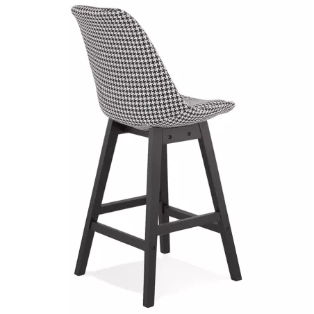 Tabouret de bar mi-hauteur design en tissu pieds bois noir CAMY MINI (Pied de poule)