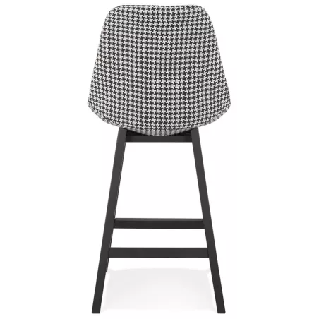 Tabouret de bar mi-hauteur design en tissu pieds bois noir CAMY MINI (Pied de poule)