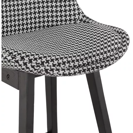 Tabouret de bar mi-hauteur design en tissu pieds bois noir CAMY MINI (Pied de poule)