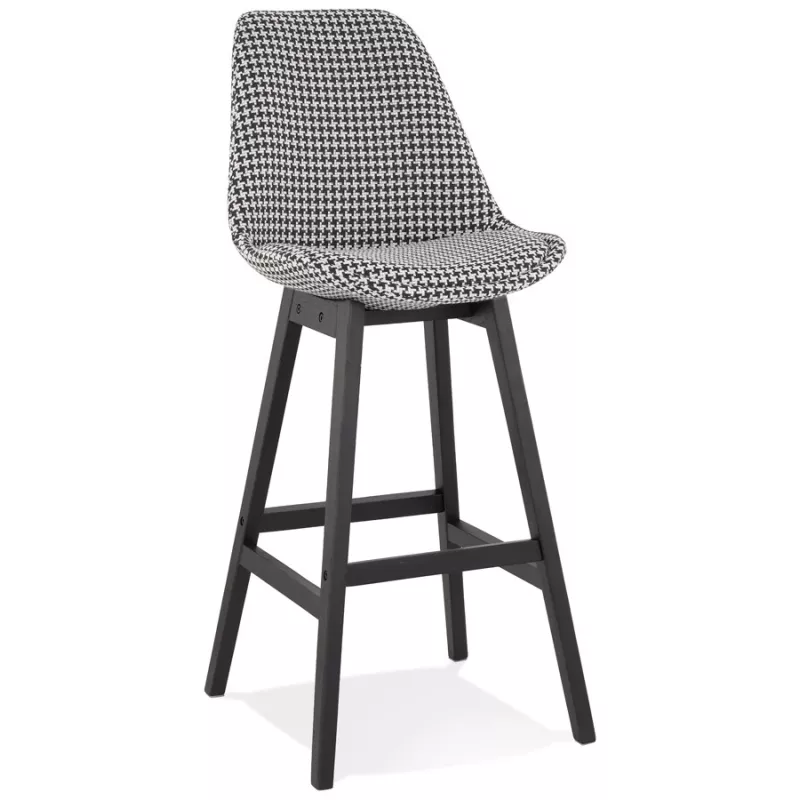 Tabouret de bar design en tissu pieds bois noir CAMY (Pied de poule)