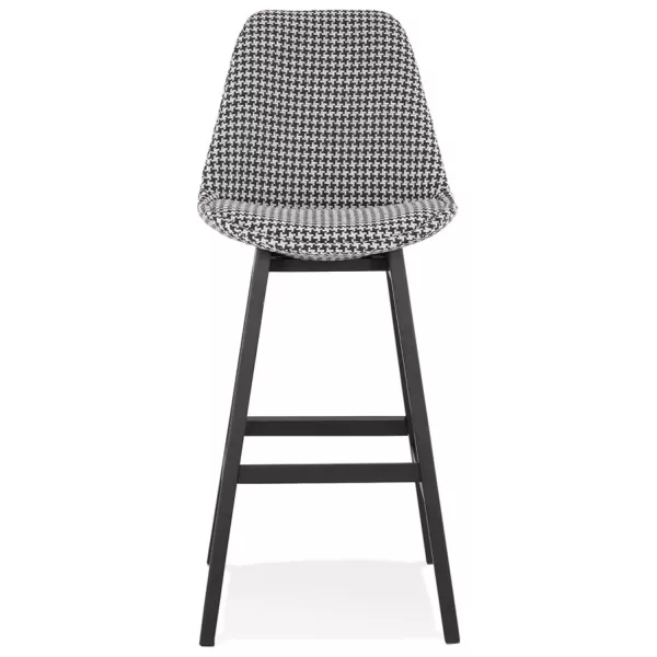 Tabouret de bar design en tissu pieds bois noir CAMY (Pied de poule)