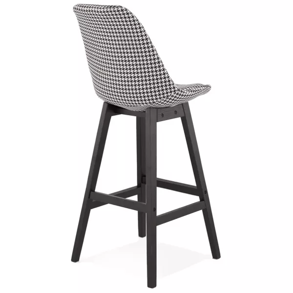 Tabouret de bar design en tissu pieds bois noir CAMY (Pied de poule)