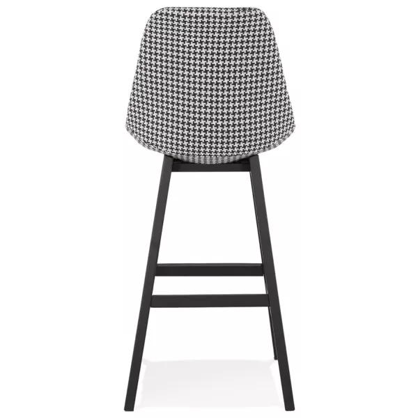 Tabouret de bar design en tissu pieds bois noir CAMY (Pied de poule)