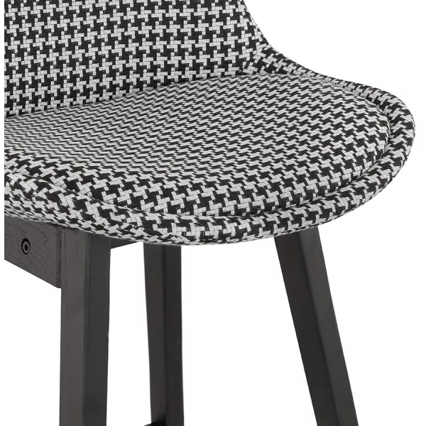 Tabouret de bar design en tissu pieds bois noir CAMY (Pied de poule)