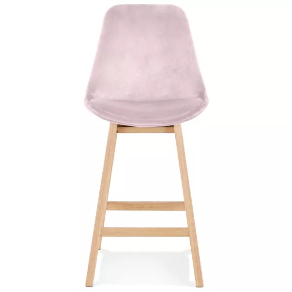 Tabouret de bar mi-hauteur design en velours pieds bois naturel CAMY MINI (Rose)