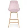 Tabouret de bar mi-hauteur design en velours pieds bois naturel CAMY MINI (Rose)